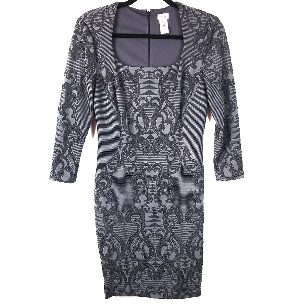 Cache Jacquard Scoop Neck Black Sheath Dress Sz M
